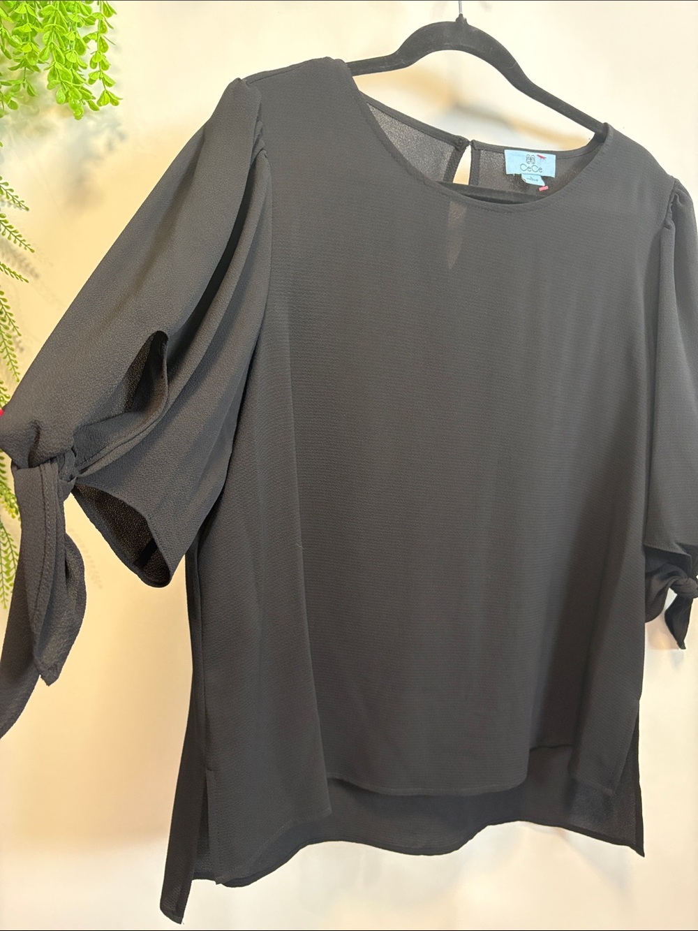 CeCe Black Tie-Sleeve Blouse